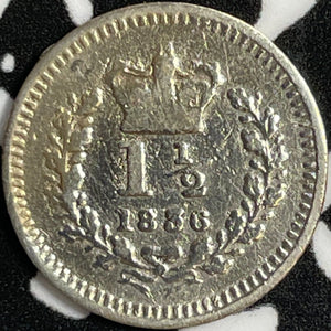 1836 Great Britain 1 1/2 Pence Lot#D8690 Silver! Cleaned