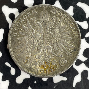1913 Austria 2 Corona Lot#C1087 Silver! Nice!