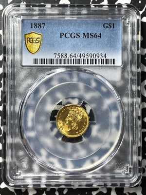 1887 U.S. Indian Princess $1 Dollar PCGS MS64 Lot#G7335 Gold! Choice UNC!