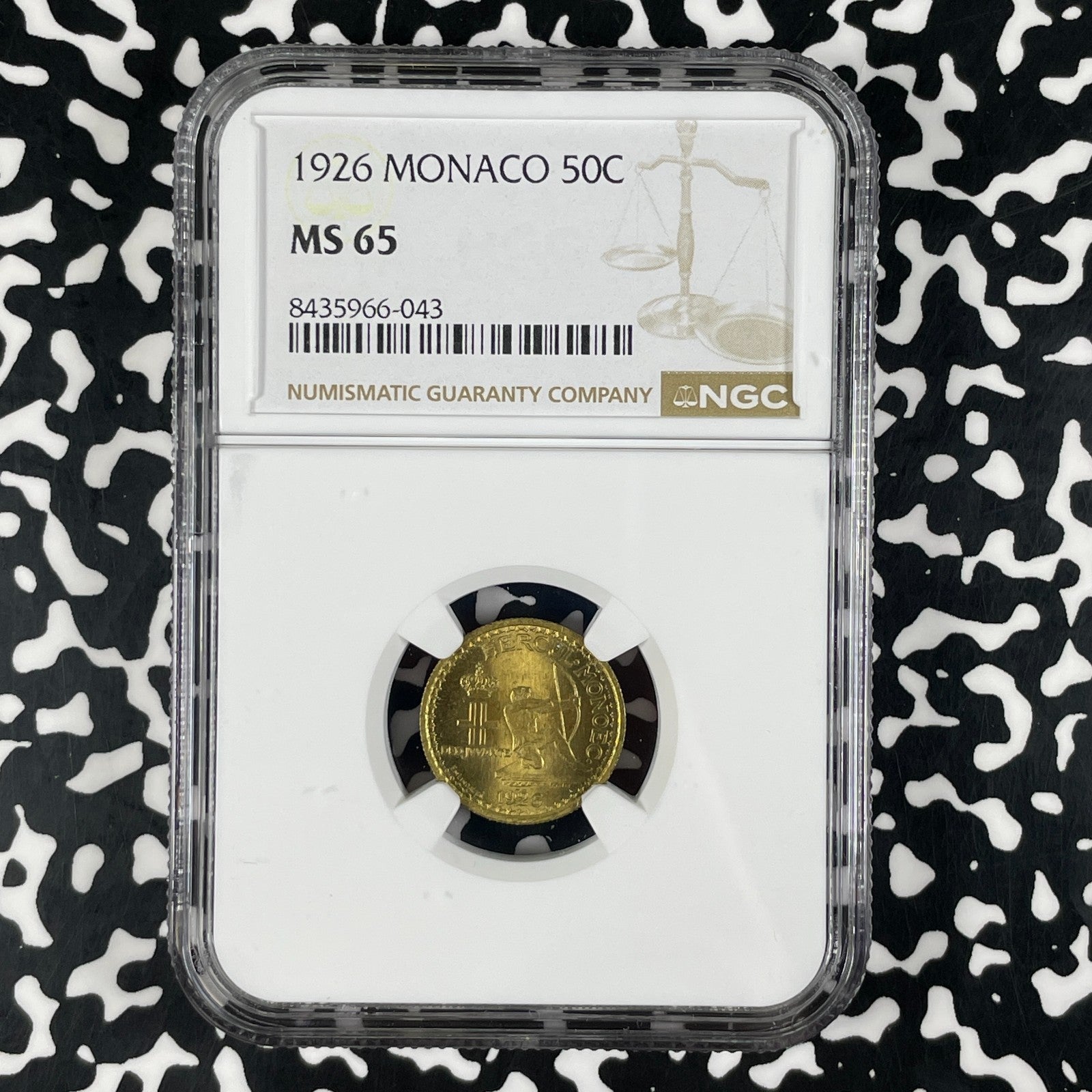 1926 Monaco 50 Centimes NGC MS65 Lot#G2262 Gem BU!