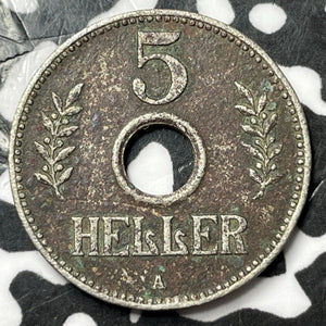 1913-A German East Africa 5 Heller Lot#D7895 Corrosion