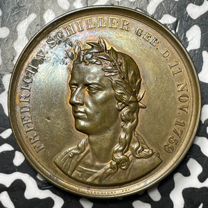 1859 Germany Friedrich Schiller Medal Lot#JM8020 Wurzbach-8216, 42mm