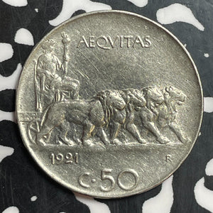 1921 Italy 50 Centesimi Lot#T2436 Plain Edge KM#61.1