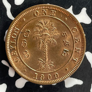 1909 Ceylon 1 Cent Lot#T7370 Beautiful Detail, Spot