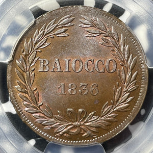 1836-R Papal States 1 Baiocco PCGS MS64BN Lot#G8241 Choice UNC! KM#1320