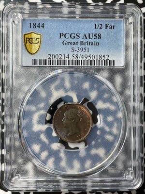 1844 Great Britain 1/2 Half Farthing PCGS AU58 Lot#G7997 S-3951