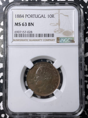 1884 Portugal 10 Reis NGC MS63BN Lot#G8980 Choice UNC!