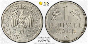 1961-J West Germany 1 Mark PCGS MS64 Lot#G7707 Key Date! Choice UNC!