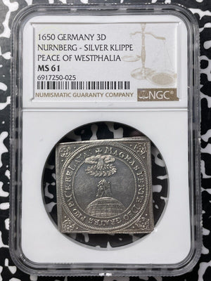 1650 Germany Nurnberg Peace Of Westphalia 3 Ducat Klippe NGC MS61 Lot#G9530