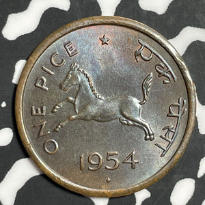 1954 India 1 Pice Lot#E6296 High Grade! Beautiful!