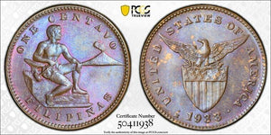 1933-M U.S. Philippines 1 Centavo PCGS MS63BN Lot#G8645 Beautiful Toning!