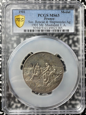 1901 France Society Of Shipwreck Rescues Medal PCGS MS63 Lot#GV7991 Silver!