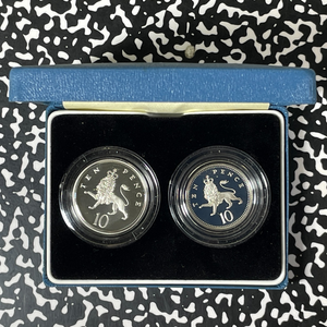 1992 Great Britain 2x 10 Pence Proof Set Lot#B2520 Silver! With Box & C.O.A.