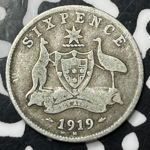 1919-M Australia 6 Pence Sixpence Lot#E9435 Silver!