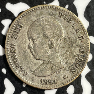 1871 Spain 1 Peseta Lot#E2852 Silver! Nice!