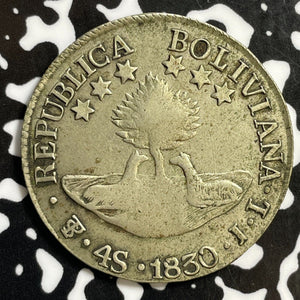 1830 Bolivia 4 Soles Lot#E3133 Silver! Nice!