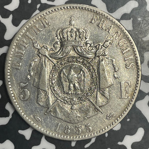 1855-A France 5 Francs Lot#JM9130 Large Silver!