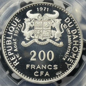 1971 Dahomey 200 Francs PCGS PR68 DCAM Lot#G8323 Silver! Gem BU! Proof! KM#2.3