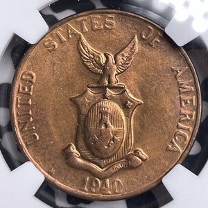 1940-M U.S. Philippines 1 Centavo NGC MS63RB Lot#G9572 Choice UNC!