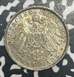 1907-A Germany Prussia 2 Mark Lot#T6371 Silver! Nice!