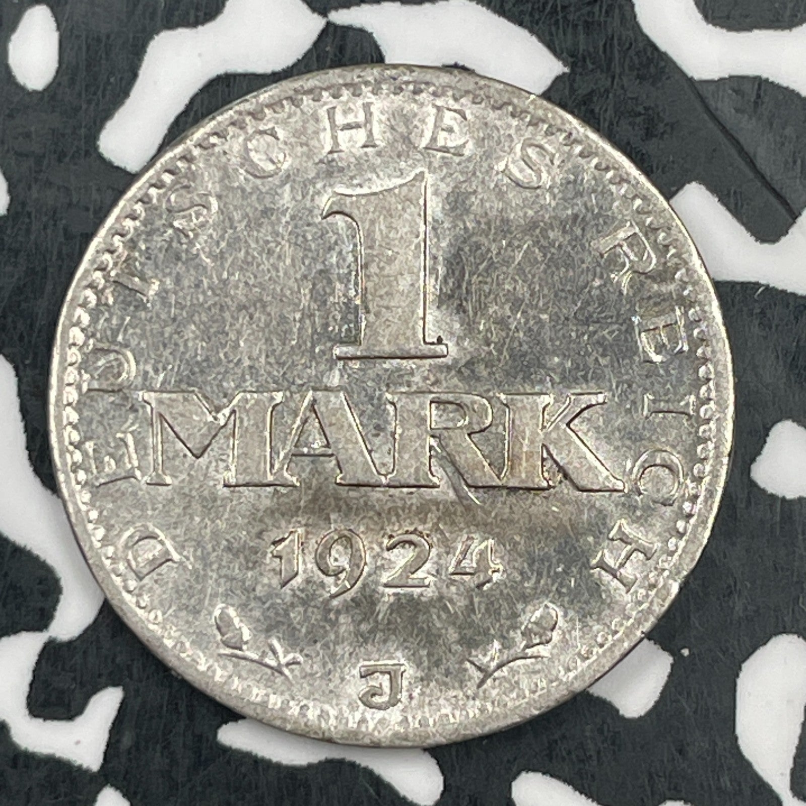 1924-J Germany 1 Mark Lot#F8607 Silver! Nice Detail, Old Cleaning