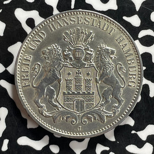 1914-J Germany Hamburg 3 Mark Lot#JM9884 Silver! Nice!