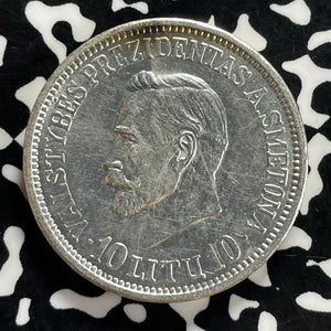 1938 Lithuania 10 Litu Lot#JM9901 Large Silver! Beautiful Detail, Old Cleaning