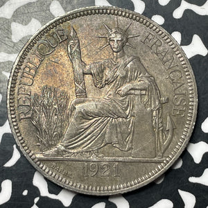 1921-H French Indo-China 1 Piastre Lot#MK132 Large Silver!