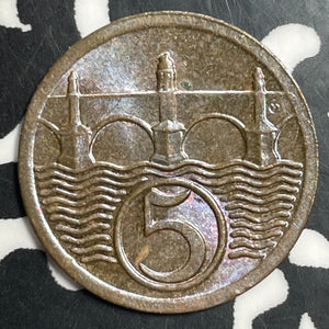1925 Czechoslovakia 5 Haleru Lot#T2590 High Grade! Beautiful!