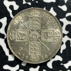 1916 Great Britain 1 Florin Lot#JM9962 Silver! High Grade! Beautiful!