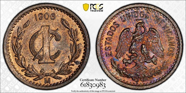 1906-Mo Mexico 1 Centavo PCGS MS64RB Lot#G3520 Choice UNC! KM#415 Narrow Date