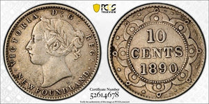1890 Newfoundland 10 Cents PCGS VF35 Lot#G715 Silver!