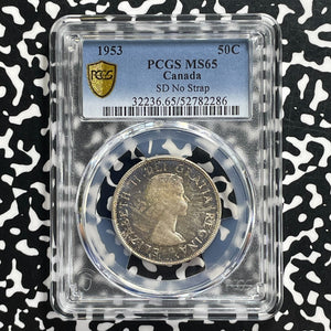 1953 Canada 50 Cents PCGS MS65 Lot#G1044 Silver! Gem BU! No Strap, Small Date