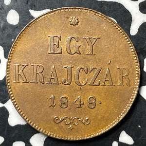 1848 Hungary 1 Krajczar Lot#E7188 High Grade! Beautiful!