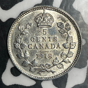1918 Canada 5 Cents Lot#T3220 Silver! High Grade! Beautiful!