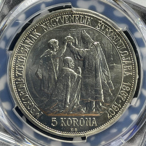 "1907"-KB UP Hungary Coronation 5 Korona PCGS MS66 Lot#G959 Silver! Restrike
