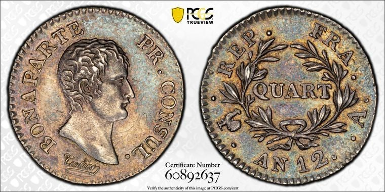 AN 12-A (1803) France Napoleon 1/4 Franc PCGS MS62 Lot#G2298 Silver! Gad-342