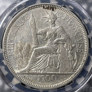 1900-A French Indo-China 1 Piastre PCGS Cleaned-AU Detail Lot#MK166 Silver!