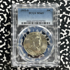 1953-S U.S. Franklin 50 Cents Half Dollar PCGS MS65 Lot#G1065 Silver! Gem BU!