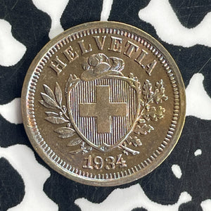 1934 Switzerland 1 Rappen Lot#T8373 High Grade! Beautiful Toning!