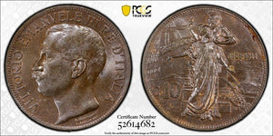 1911-R Italy 50th Anniversary 10 Centesimi PCGS MS63BN Lot#G719 Choice UNC!