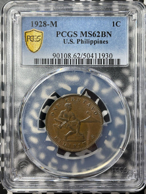 1928-M U.S. Philippines 1 Centavo PCGS MS62BN Lot#G8641 Nice UNC!