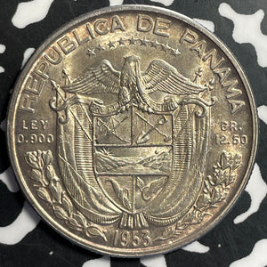 1953 Panama 1/2 Balboa Half Balboa Lot#E8024 Silver! High Grade! Beautiful!