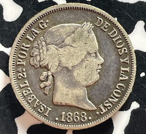1868 Spanish Philippines 10 Centavos Lot#T4654 Silver!
