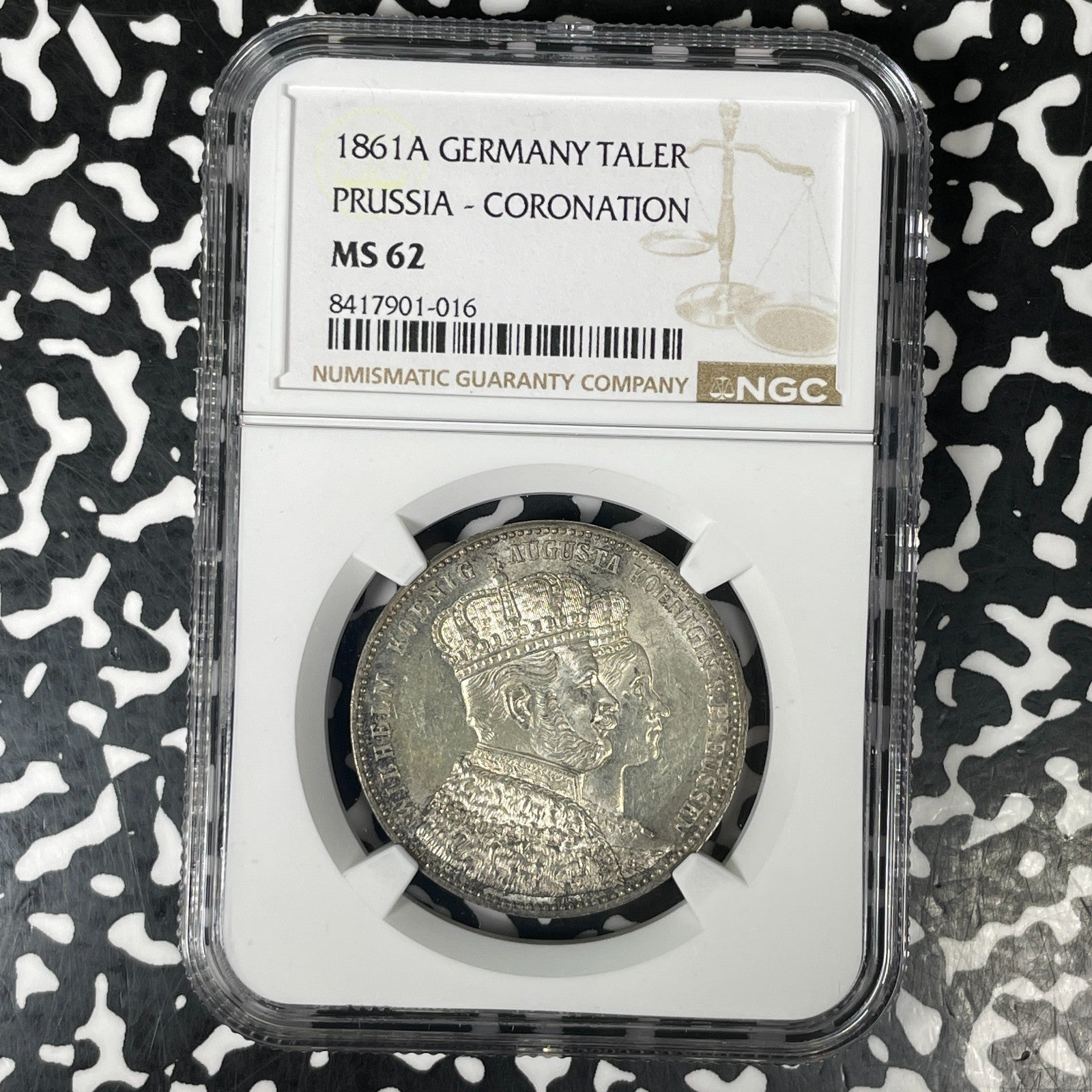 1861-A Germany Prussia Coronation 1 Thaler NGC MS62 Lot#G1472 Silver! Nice UNC!