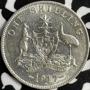 1917 Australia 1 Shilling Lot#E0594 Silver! Nice Detail, Old Cleaning