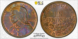 1935 Panama 1 Centesimo PCGS MS63BN Lot#G8226 Beautiful Toning! Choice UNC!