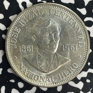 1961 Philippines 1 Peso Lot#T8485 Large Silver Coin! High Grade! Beautiful!