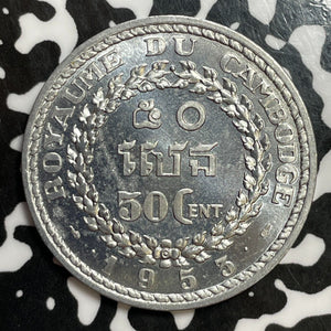 1953 Cambodia 50 Centimes Lot#E6145 High Grade! Beautiful!