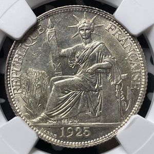 1925-A French Indo-China 20 Centimes NGC Cleaned-UNC Details Lot#G7473 Silver!